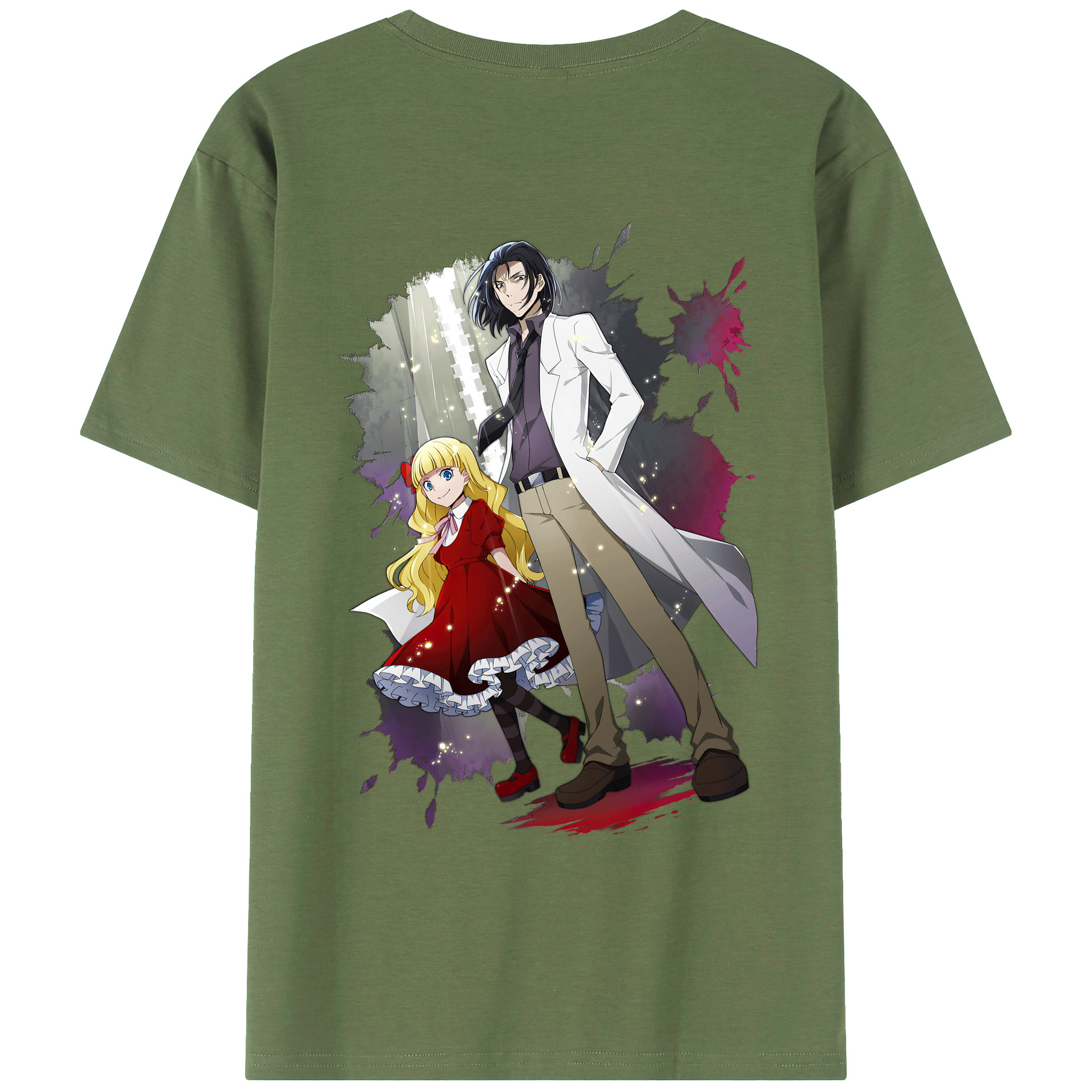 （画像用） 文豪ストレイドッグス Bungo Stray Dogs 綿100％ メンズ半袖Tシャツ（バックプリント） 通気性